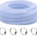 DAVCO 2" ID Heavy Duty Clear Pool Filter Pump Hose 10 ft - Cuttable Kinkproof PVC with Spiral Reinforcement, Includes 4 Stainless Steel Clamps for Above Ground Pool Systems
