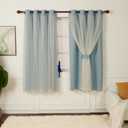 INLINAS Sky Blue Blackout Curtains with Sheer Overlay - Grommets Thermal and Noise Reduction Panels for Bedroom and Living Room Light Blocking and Energy Saving, 52 x 63 Inch, Set of 2