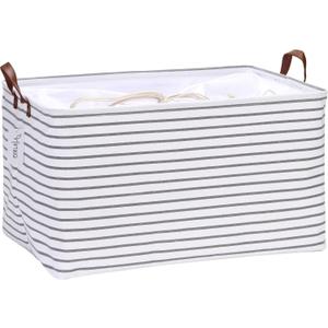 Hinwo 70L Extra Large Storage Bins, Closet Organizers and Storage, Foldable Clothes Storage Baskets with Handles, Containers for Clothing, Blanket, Comforters, Toys, Bedding (Gray Stripe) (22" / 70L / 1-Pack)