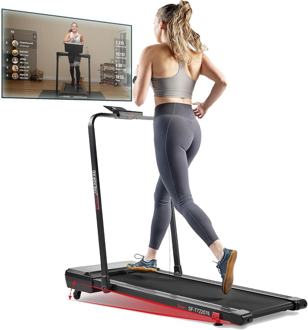 Sunny Health & Fitness Sleek Compact Smart Treadpad Treadmill with 6-Level Auto Incline, Remote Control, Shock Absorption, Optional Dual Mode Walking/Running & Free SunnyFit App Bluetooth Connectivity (One Size)