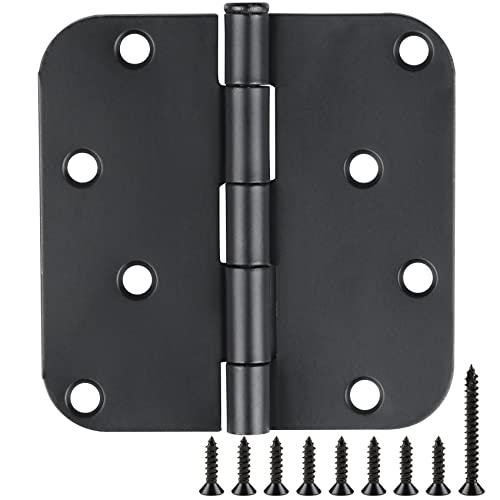 12 Pack Black Exterior Door Hinges 4 Inch Matte Black Door Hinges 4 Inch Black Hinges for Doors Rounded Edge 5/8" Radius Corners Door Hardware Security Commercial Grade Door Hinge 4"x 4" JIW