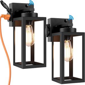 Bdrofn 2-Pack Dusk to Dawn Outdoor Light Fixtures,Outdoor Wall Lights with Outlet Sensor,Black Exterior Porch Lights Waterproof Outdoor Wall Sconce,Outside Lights for House,Garage,Front Door