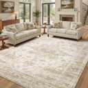 Washable Area Rugs 10x14, Soft Large 10x14 Rugs for Living Room Non-Slip Vintage Beige Indoor Carpet Stain Resistant Rugs for Dining Room Bedroom Nursery Kid & Pet Friendly