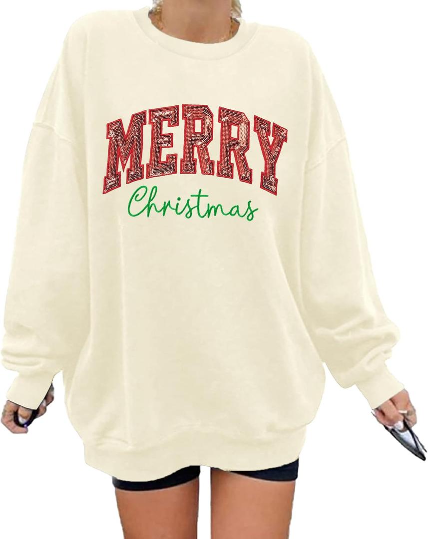 LUKYCILD Christmas Vibes Sweatshirt Women Merry Christmas Shirt Xmas Long Sleeve Shirt Winter Holiday Sweatshirts (L)