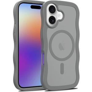 Cute Wave Design Case for iPhone 17, MagSafe Compatible, 16FT Military Protection, Translucent Matte TPU Shockproof Cover,Gray