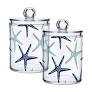 Bathroom Canister Set of 2, Beach Coastal Starfish Navy Blue and Turquoise Plastic Jars Holder Dispense Qtip Holder Storage Jars with Lids,Home Decor