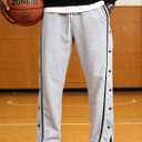 Men's Youth Tear Away Sweatpants Loose Fit Snap Button Athletic Jogger Basketball Pants with Pockets (Gray, XXL)