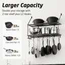 KES 30-Inch Kitchen Pot Rack - Mounted Hanging Rack for Kitchen Storage and Organization - Matte Black 2-Tier Wall Shelf with Guard Rail for Pots and Pans Organizer with 12 Hooks - KUR215S75B-BK
