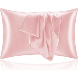 BEDELITE Satin Pillowcase with Zipper 2 Pack, Pink Pillow Cases Standard Size, Super Soft and Cooling Similar to Silk Pillow Cases, Gift for Women Men(20x26 Inches)
