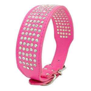 2" Width 5 Rows Rhinestone Dog Puppy Pet Collars Leather Collar 13-24" (Purple,Medium)