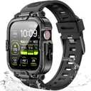Dsytom Waterproof Case with Band Compatible for Apple Watch Band 45mm 44mm 41mm 40mm for Men ,Rugged Shockproof Smartwatch Strap Protective Bumper Cover with Built-in Tempered Glass Screen Protector (Black)