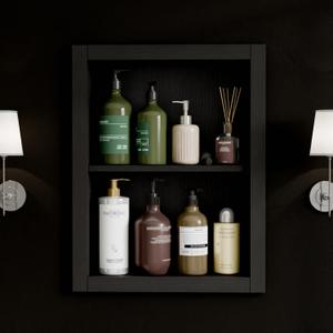 14'' * 18'' Recessed Medicine Cabinet Wall Niche Wood, 2-Tier Bathroom Niche Insert for Drywall, in Wall Shelf Medicine Cabinets Replacement, for Living Room, Bathroom Storage, Black