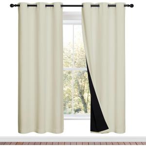 NICETOWN Living Room Completely Shaded Draperies, Privacy Protection & Noise Reducing Ring Top Drapes, Black Lined Insulated Window Treatment Curtain Panels (Beige, 2 Pieces, W42 x L72)