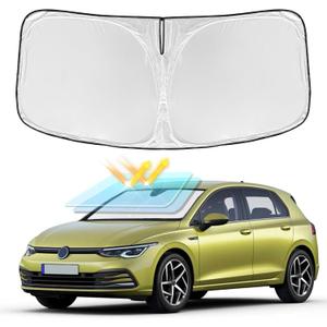 for Volkswagen Golf Mk8 2022-2025 Windshield Sun Shade - 4 Layers Car Sunshades for Front Windows Shade Cover Custom Fit Golf Mk8 Sun Visor 240T Retractable Shade Blocks UV Rays Car Accessories