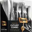 Plastic Silverware Set- Silver Flatware Set- Heavy Duty Cutlery Set - Bulk Combo Value Pack 160 Count 40 Knives 80 Forks 40 Spoons Party Supplies - Tepco Settings