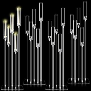 Tessco for you 4 Set 5 Arms Acrylic Candelabra Centerpieces 46.4'' Tall Clear Candle Holders Wedding Table Centerpiece Floor Candle Stand with Acrylic Shade Fit 0.8'' LED Candles for Home Party