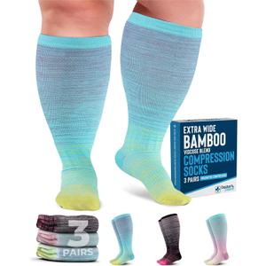 Doctor's Select 3 Pairs Plus Size Compression Socks Wide Calf - Bamboo Viscose Knee High Socks | Circulation Support, 3XL