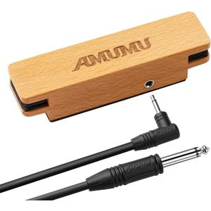 AMUMU SP30 Woody Magnetic Soundhole Pickup with Rare Earth Neodymium Magnet for Steel String Acoustic Guitars  Single Coil, Passive, Battery-Free, Clear & Balanced Acoustic Tone (10ft Cable - 1/4'' male plug)