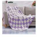 Checkered Throw Blanket, Purple Soft Cozy Fluffy Warm Hand Made Throw Blankets for Couch, Sofa, Chair, Bed, Camping, Picnic, Travel Lightweight Bed Blanket - 80 x 68