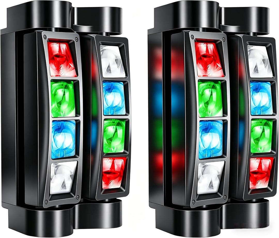 JCYWFLODY Spider Moving Head DJ Light, 8x10W LED Stage Lights RGBW Sound Activated DMX512 Control DJ Lights for Parties Club Pub Disco Live Show Wedding Event Stage Lighting, 2 Packs