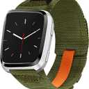 Nylon Loop Elastic Wide Replacement Bands Compatible with Fitbit Versa/Fitbit Versa 2 for Women Men, Soft Sport Adjustable Breathable Braided Straps for Fitbit Versa Lite/Versa SE. (Green)