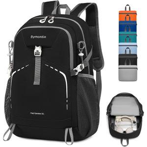 35L Lightweight Packable Backpack  Durable Foldable Daypack for Travel, Hiking, and Gym (Black)
