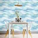 HAOKHOME Peel and Stick Wallpaper Wave Wall Paper Coastal Removable for Bathroom Blue Contact Paper 17.7in x 9.8ft