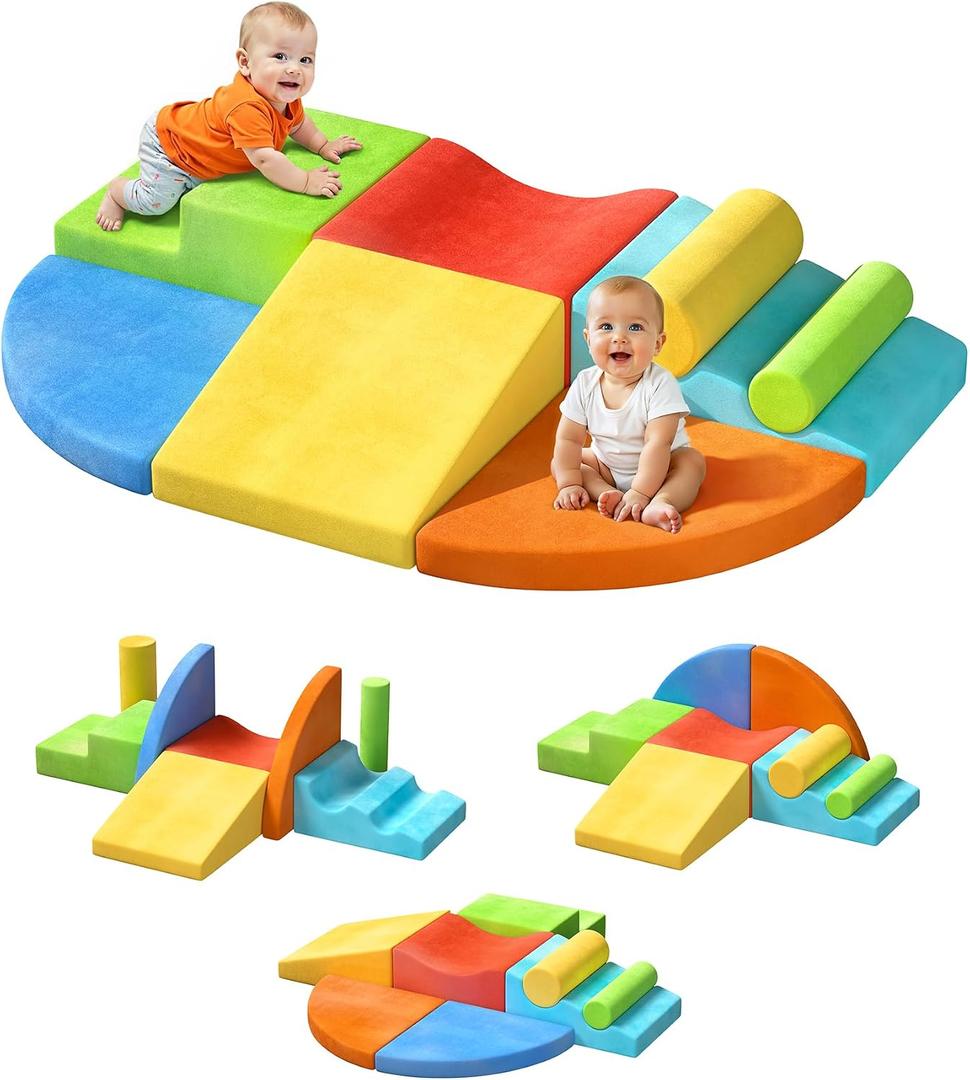 Twinkoo Extra Large 8-Piece Soft Climbing Toys for Toddlers, Foam Climbing Block Set with Jumbo Size, Boosts Motor Skills & Color Coordination, Safe Indoor Toy for Child Development