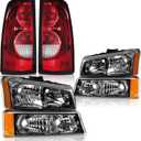Headlights Tail Lights Assembly Combo Compatible with 2003-2006 Chevy Silverado 1500 2500 3500, 07 Silverado Classic Black Housing Amber Corner Headlamp+ Red Taillights Rear Brake Lamp