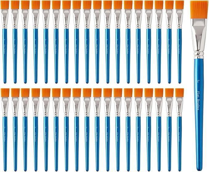 36 Pcs 1 Inch Flat Paint Brushes - Synthetic Nylon Hair Artist Brushes Bulk for Acrylic, Oil, Watercolor - Wooden Handle Professional Painting Brushes for Canvas, Detail Work, Base Coating & Crafts
