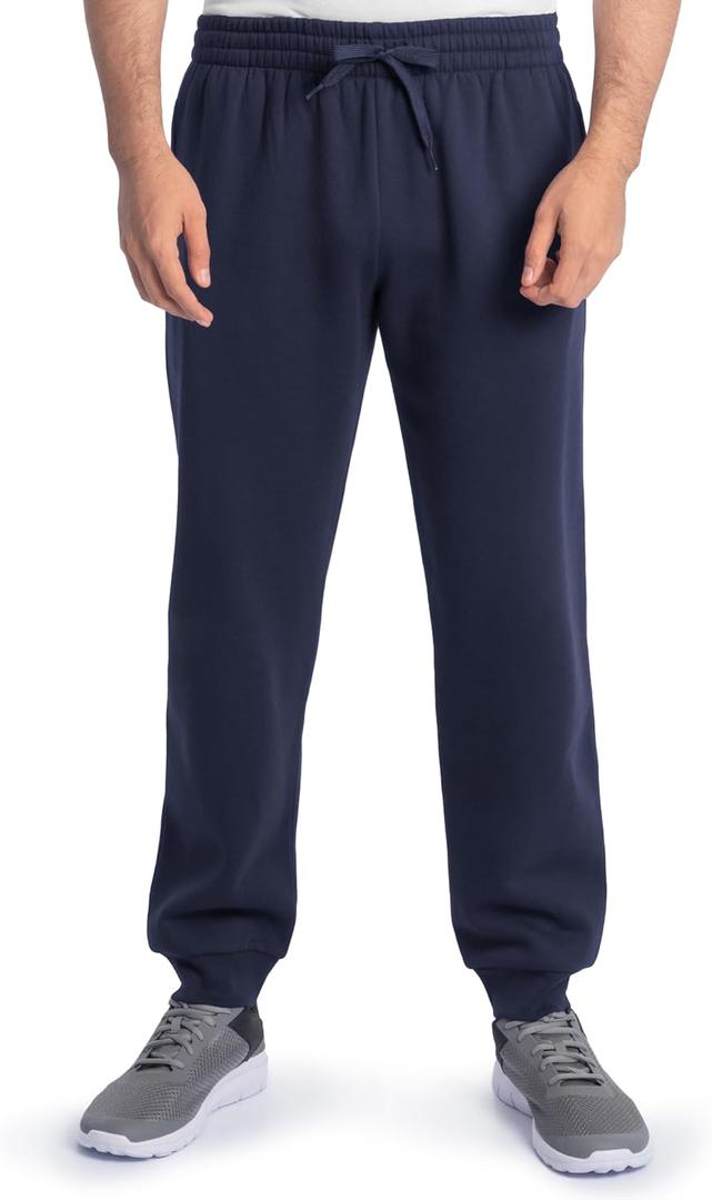 Fruit of The Loom Eversoft Fleece Joggers with Pockets, Relaxed Fit, Moisture Wicking, Breathable, Tapered Sweatpants (Cotton Blend - Navy)