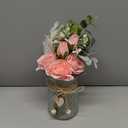 Faux Flowers with Vase,Artificial Silk Roses in Vase, Fake Plant Eucalyptus Flower Arrangement for Home Office Farmhouse Bathroom Dining Table Centerpiece Decorations Coffee Table Decor (Pink)