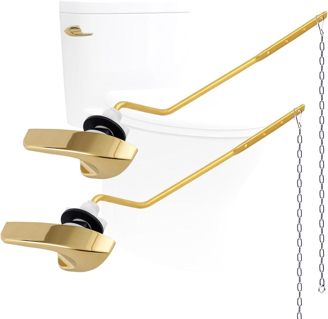 2Pack Universal Side Mount Toilet Handle Replacement Kit Compatible with Kohler K-GP30324-CP/Glacier Bay Toilet with Flapper Chains, Metal Toilet Flusher Lever, Shiny Gold