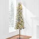 Best Choice Products Flocked Pencil Christmas Tree 7.5ft Pre-lit Alpine Slim Holiday Decoration, Lighted Skinny Dcor LED Lights, Metal Stand
