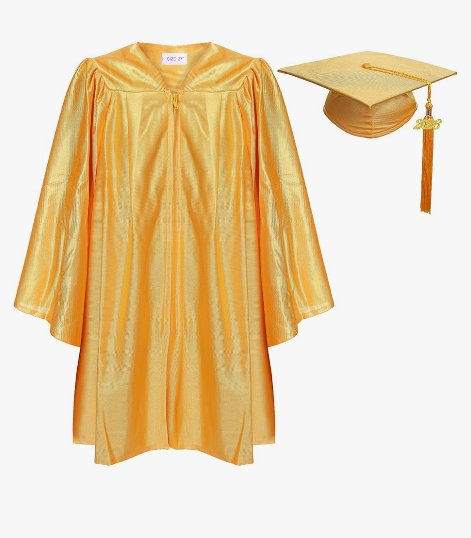 Newrara Unisex Shiny Kindergarten Graduation Gown Cap with Tassel Gold Size 27"