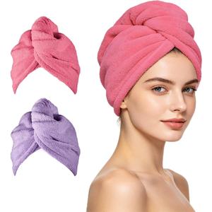 ADOGO Microfiber Hair Towel - 2 Pack Hair Turbans for Wet Hair, Drying Hair Wrap Towels for Women and Kids - Suitable for All Hair TypesPinkPurple