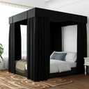 Hvqic Black Canopy Bed Drapes - 4 Corner Post Canopy Queen Bedroom Decoration (Queen, Black)
