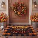 Tinideya 2 Pcs Halloween Door Mat Come in for A Spell Welcome Non Slip Coir Mats Funny Black Orange Buffalo Plaid Floor Layering Doormats Seasonal for Front Porch Entryway Decor(Come in for A Spell) (23.6 x 35.4 Inches)