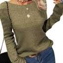 Danedvi Women Fashion Autumn Winter Pullover Sweater Round Neck Honeycomb Knitting Pattern Slim Fit Knitwear Tops (Green)
