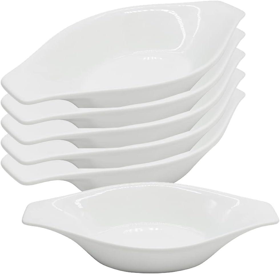 Chefcaptain Set Of 6 Porcelain Oval Casserole Dishes For Oven, 16 Oz Au Gratin Baking Dishes With Handles, Lead & Cadmium Free, Microwave Dishwasher Safe (10" 6 Pack)