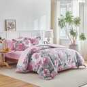 Joyreap Bed in a Bag Queen, 7 Piece Floral Comforter Sheet Set, Tie-dye Pink Flower on Gray, All Season Microfiber Bedding Set- 1 Comforter, 2 Pillow Shams, 1 Flat Sheet, 1 Fitted Sheet, 2 Pillowcases