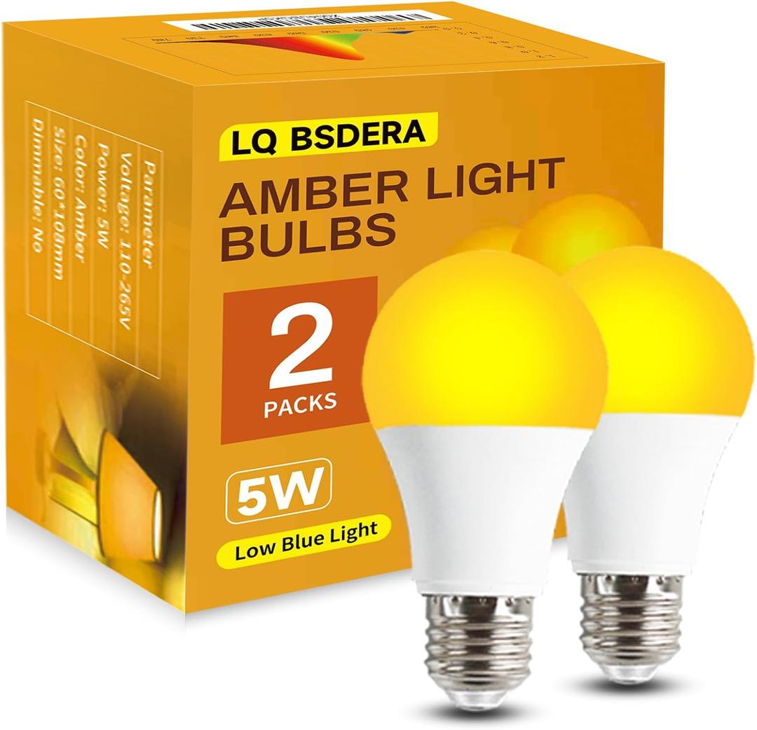 1800K Amber Light Bulbs for Sleep, 99.99% Blue Light Blocking Warm Light Bulbs, 5W Dim Amber Light for Mood Soothing, Baby Nursery, Bedroom, E26/E27 for Most Lamps, 2 Pack