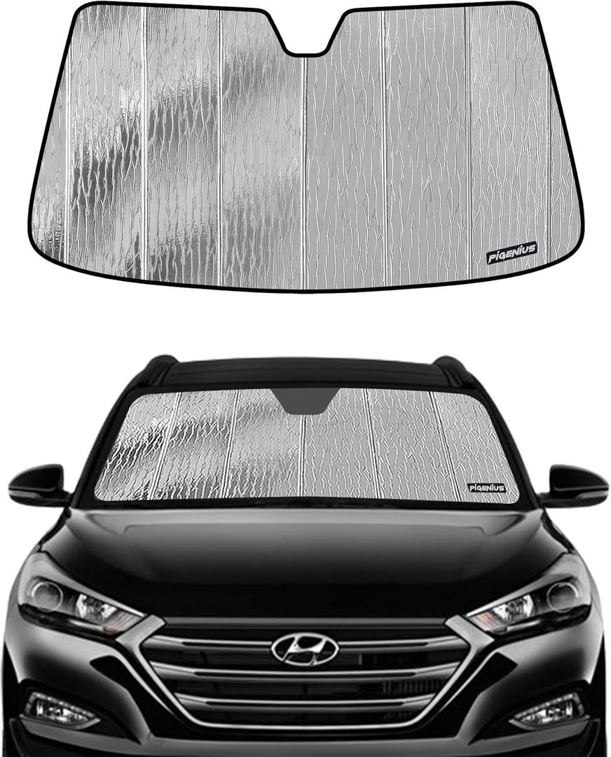 Windshield Sun Shade for Hyundai Tucson 2016-2018,Front Window Sunshade Shield,2-in-1 Reflective Sun Shade,Silver for Summer, Black for Winter
