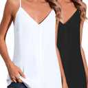 Huukeay 2 Pcs Women's V Neck Tank Tops Strappy Cami Shirts Women Chiffon V Neck Cami Tops Casual Sleeveless Tanks Blouse (Black, White,X-Large)