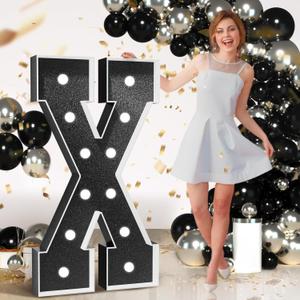 Marquee Letters Black Birthday Decorations: Large 4 Feet Tall Light Up Letters for Party Decor Baby Shower Big Foam Cardboard Letter X Marquee Letters Black Birthday Decorations: Large 4 Feet Tall Light Up Letters for Party Decor Baby Shower Big Foam Cardboard Letter X