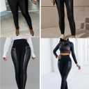 Faux Leather Leggings for Women Pleather Pant Elastic Mid Waisted Stretchy Patch Zip Tights (Black, XXXL)