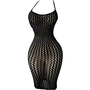 OYOANGLE Women's Fishnet Mesh Halter Lingerie Dress Sexy Bodycon Hollow Out See Through Chemise Beach Cover Up Dress Black One Size