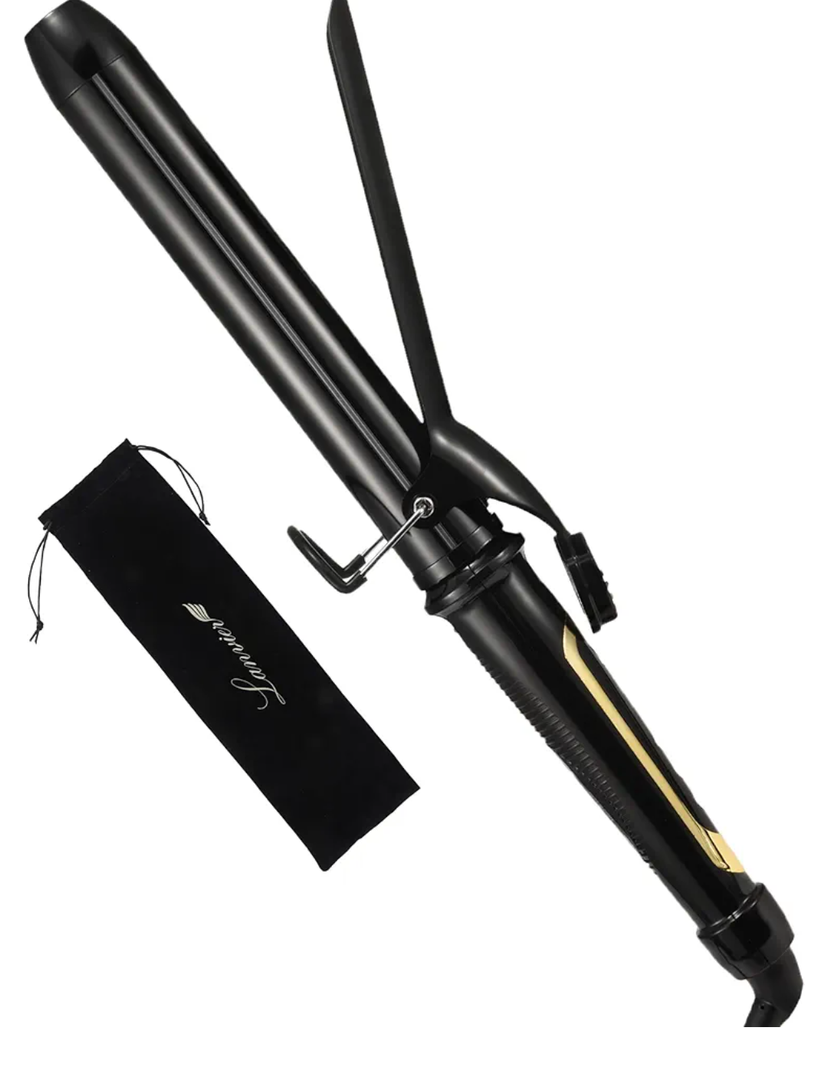 LANVIER 1.25 Inch Curling Iron, Extra Long Barrel 1 1/4 Inch Curling Iron for Long Hair up to 450F, Worldwide Dual Voltage Hair Curler for Traveling, Hair Waving Style Tool Black