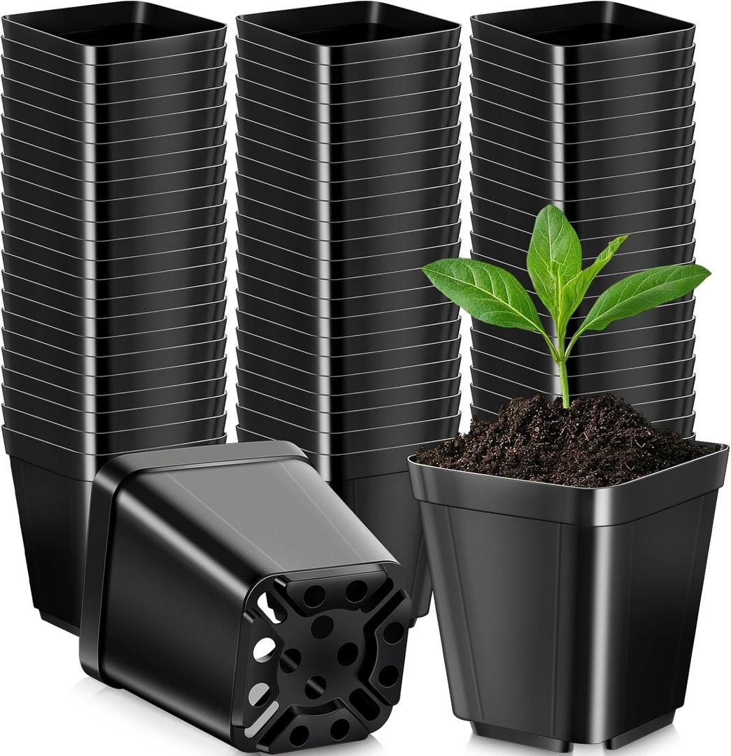 Nuanchu 500 Pack 2 Inch Square Nursery Pots, Small Plastic Seedling Pots with Drainage Holes, Mini Planting Planters for Garden Outdoor Indoor Flower Succulent Vegetable Starting Seedlings, Black