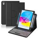 YBING for iPad A16 Case with Keyboard 11th &10th Generation, 360 Rotation Magnetic Cover with 7-Color Backlit Wireless Detachable Keypad with Pencil Holder for iPad 11th 2025/ 10 Gen 10.9" 2022 (Black)
